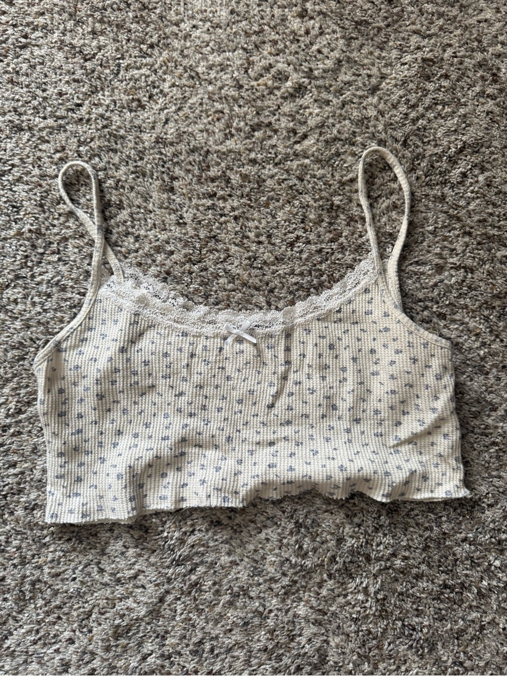 Brandy Melville Cream Cami with Blue Micro Floral Print